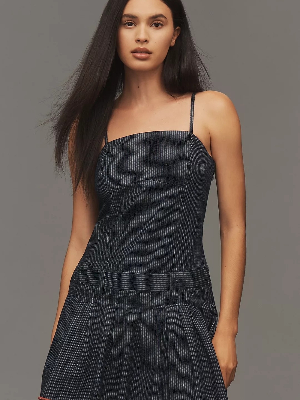 NWT Anthropologie Pilcro Pleated Denim Romper | Sleeveless Square Neck | Size 12 - Picture 4 of 7
